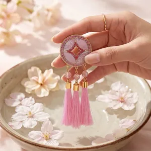 Elegant New Chinese style pink tassel brooch with floral alloy design for Hanfu