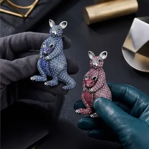Elegant vintage sparkling kangaroo mother and child brooches with colorful rhinestones