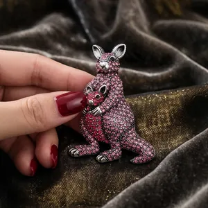 Vintage pink rhinestone kangaroo mother and joey animal brooch pin for women accessories