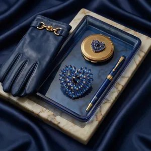 Luxury vintage heart-shaped blue crystal brooch set, elegant accessory for women's suits