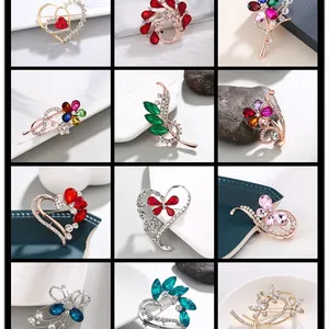 Sweet Alloy Rhinestone Brooch For Women Crystal Heart Butterfly Flower Pin Elegant Clothing Accessories Fashion Jewelry Gift