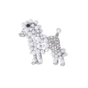 Broche élégante en forme de caniche avec perles et strass pour femmes