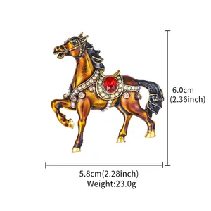 Detailed view of luxury enamel horse brooch with dimensions 5.8x6.0cm and 23.0g weight
