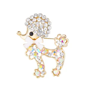 Broche caniche dorée scintillante avec strass colorés pour accessoires de mode féminine
