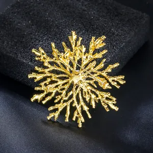 Detailed back view of a luxury gold snowflake brooch showing the secure pin fastener.