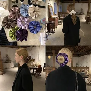 Vintage Satin Velvet Scrunchies High Elastic Large Intestine Hair Ties Sweet Korean Style Hair Rings Women Accessories
