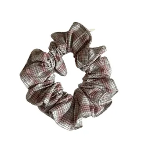 Coletero de tela a cuadros rosas y blancos para peinados de estilo coreano
