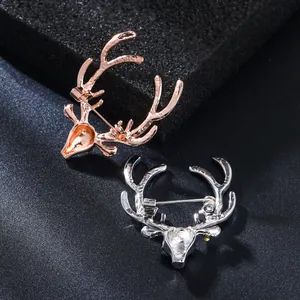 Detailed back view of rose gold and silver deer head brooches for men's suits