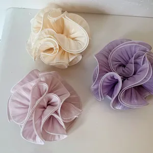 Elegant Large Satin Scrunchies Pearly Texture Pleated Hair Ties For Women Korean Style Silk Feel Elastic Hair Bands Ponytail Holder