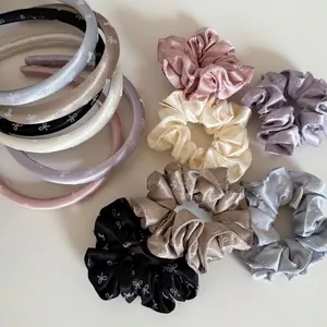 Satin Bow Fabric Scrunchie French Vintage Headband Elegant Simple Headpiece Women Chic Hair Accessory Headwear Hair Tie