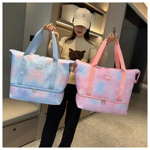 Large gradient quilted travel bag with bottom shoe compartment for gym and yoga sessions