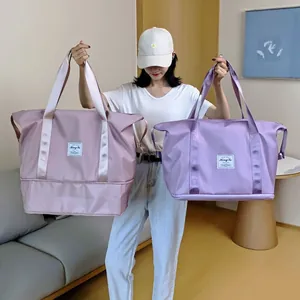 Large Capacity Expandable Travel Bag For Women Waterproof Polyester Fitness Handbag Foldable Weekend Weekender Bag Carry On