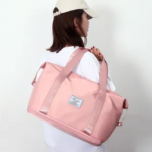Large pink expandable travel bag for women fitness yoga and short business trips
