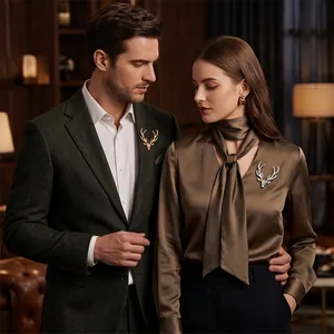 Elegant gold and silver deer head brooches with rhinestones for suits and blouses