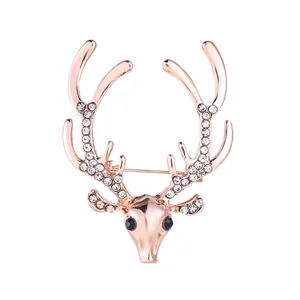 Rose gold reindeer brooch with sparkling crystals for men's suit accessories.