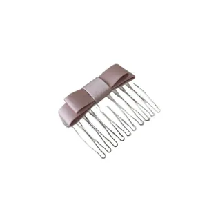 Elegant satin bow hair comb in soft pink purple for women's princess hairstyling