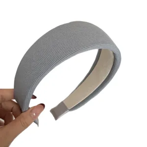 Premium wide padded ribbed headband in soft grey sponge for a stylish face-slimming look