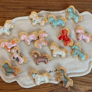 Handmade Song Brocade horse brooches with intricate traditional embroidery patterns for jewelry