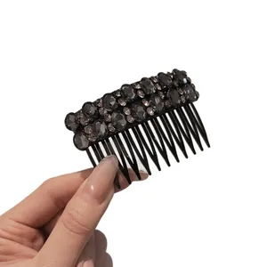 Elegant black rhinestone hair insert comb with sparkling dark crystal diamond embellishments