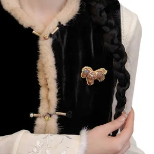 Elegant handmade Song Dynasty silk horse brooch for traditional Chinese Qipao outfits