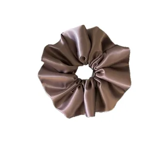 Elegant mocha brown satin oversized hair scrunchie for women styling and accessories