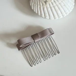 Elegant satin bow hair comb for organizing hair, classic neutral brown finish