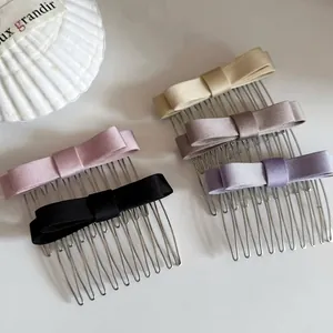 Satin Bow Hair Comb French Retro Elegant Metal Insert Comb For Women Hair Styling Clip Handmade Bowknot Hair Accessory For Daily Commuter