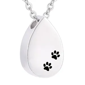 Stainless Steel Teardrop Urn Necklace For Pet Ashes Memorial Keepsake Jewelry Paw Print Cremation Pendant Necklace For Men Women