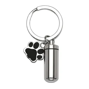 Llavero de Urna de Cremación Conmemorativa de Mascotas de Acero Inoxidable Con Dije de Huella de Pata Negra Joyería para Cenizas Unisex