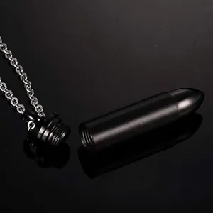 Black stainless steel bullet pendant cremation urn necklace with chain