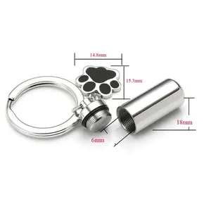 Llavero urna cenizas mascota huella perro en acero inoxidable cilindro