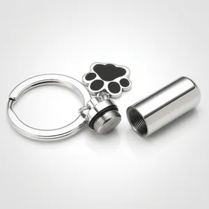 Llavero urna de cremación para mascotas de acero inoxidable con dije de huella