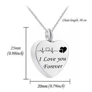 Hartvormige crematie urn ketting van roestvrij staal met 'I Love you Forever' gravure