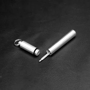 Portable silver aluminum alloy toothpick holder and waterproof pill case with keyring