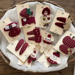 Süße Rote Stickerei Hase Haarnadel Neujahr Kinder Damen Schleife Stoff Seitenclip BB Clip Mode Haarschmuck