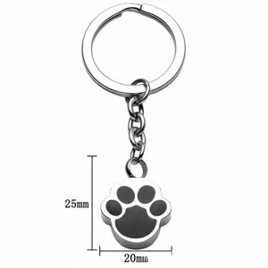 Porte-clés commémoratif pour animaux en acier inoxydable avec empreinte de patte et cotes