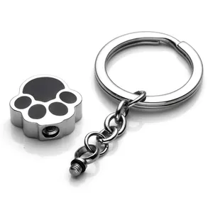 Porte-clés de crémation pour animaux en acier inoxydable avec pendentif d'urne à patte