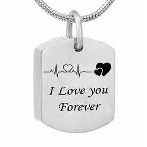 Collar con Colgante de Urna de Cremación de Acero Inoxidable Grabado I Love You Forever Memorial Corazón ECG Dog Tag para Cenizas Humanas y Mascotas Joyería Unisex