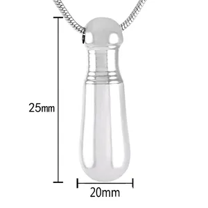 Silver bowling pin cremation urn pendant necklace for pet ashes memorial jewelry