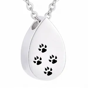 Stainless Steel Tear Drop Paw Print Cremation Urn Necklace Memorial Ashes Keepsake Pendant For Pet Human Memorial Jewelry