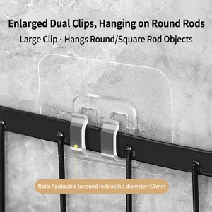 Gancho adhesivo fuerte e impermeable con hebillas dobles para estantes de cocina y baño.
