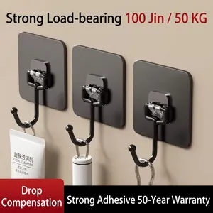 Strong Adhesive Wall Hooks Heavy Duty Stainless Steel PVC Hooks Waterproof No Drilling Transparent Brushed Hooks For Kitchen Bathroom Door
