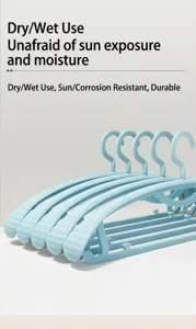 Detailed view of blue thickened non-slip hangers with shoulder-friendly curve design.