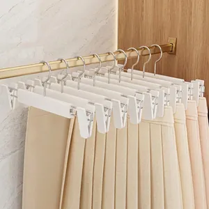 Adjustable Traceless Pants Rack With Clips Non-Slip PP Stainless Steel Skirt Hangers For Home Closet Organization Clothes Rack