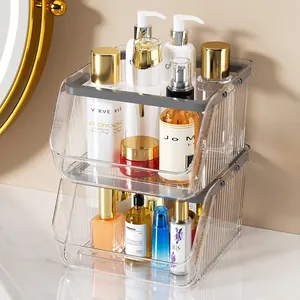 Stapelbarer transparenter Schreibtisch-Organizer für Kosmetik und Hautpflege