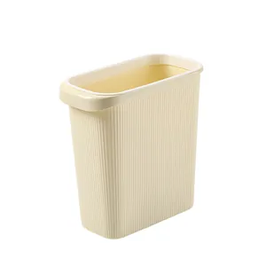 Cubo de basura estrecho color crema minimalista con diseño de rayas verticales para hogar