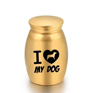 Small Pet Memorial Urn Stainless Steel Mini Cremation Keepsake Jar Ashes Holder With I Love My Dog Print For Dogs Cats