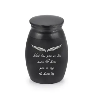 Stainless Steel Mini Pet Memorial Urn Ash Container With Angel Wings Heart Engraved For Dogs Cats Memorial Keepsake Gift