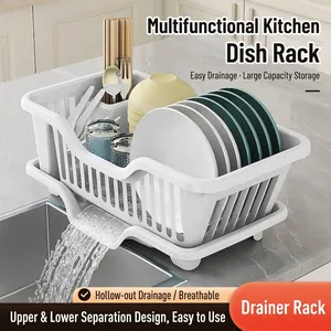 Multi-functional Kitchen Dish Drainer Rack Plastic Drying Rack With Drainage Tray Large Capacity Bowl Plate Organizer For Countertop