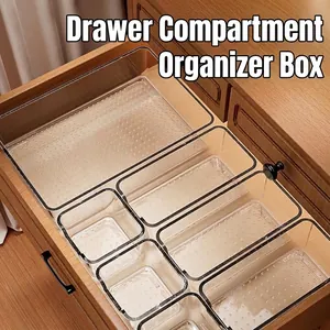 Organisateur de Tiroir en Plastique Transparent Empilable PET Bac de Rangement pour Maquillage Bureau Cuisine Salle de Bain